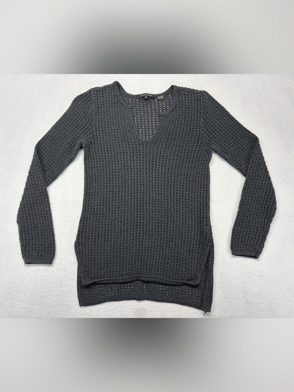 James Perse Sweater Womens Sz Medium Gray  Cotton Open Knit Pullover EUC